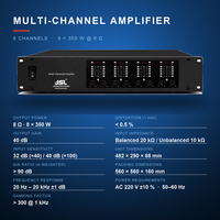 Amplificateur de puissance professionnel JSL 8 canaux 8x350W 2U pour montage en rack
