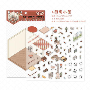 <span class=keywords><strong>3</strong></span> autocollants PET par paquet panda cubique maison miniature mignon amusant illustration matériel manuel paysage collage livre calme - Product Image 6