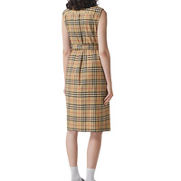 Robe Chemise Midi Classique pour Femme, Coupe Slim, Formelle, Vintage, à Carreaux, Sans Manches, avec Ceinture, en Coton, Style Cami Décontracté