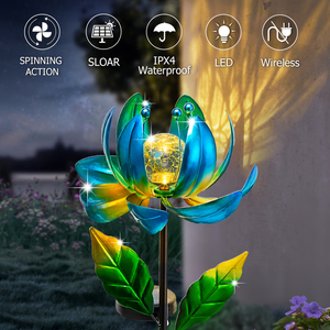 Fiore di loto palo di metallo colorato filatura mulino a vento luce a LED sfera di vetro giardino arredamento vento solare filatore - Product Image 4