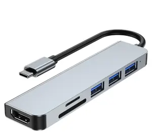 USB C Dock Hub aluminium 6-en-1 TYPE C adaptateur Multiport avec 4K USB 3.0 SD TF type-c station d'accueil pour ordinateur portable pour MacBook
