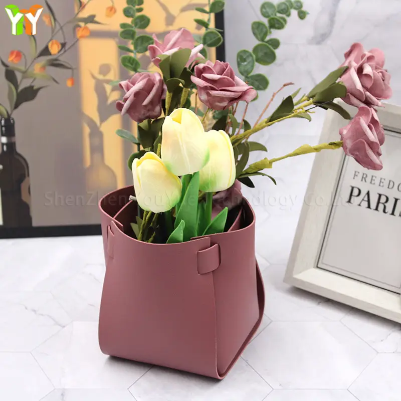 Pots de fleurs pliables pour plantes Vases à fleurs en cuir Pots de jardin étui de protection décoration de la maison