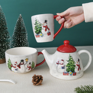 Juego de Vajilla Navideña Nórdica con Muñeco de Nieve en Relieve Tazón para Arroz y Ensalada Plato Taza Vajilla de Cerámica al por Mayor - Product Image 3