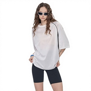 विंटेज रैगलान आस्तीन ढीले फिट जाल टी-शर्ट-लुभावनी शांत कंट्रास्ट रंग जिम स्पोर्ट्स साइकिलिंग टी शर्ट क्रेवगर्दन छोटी आस्तीन - Product Image 3