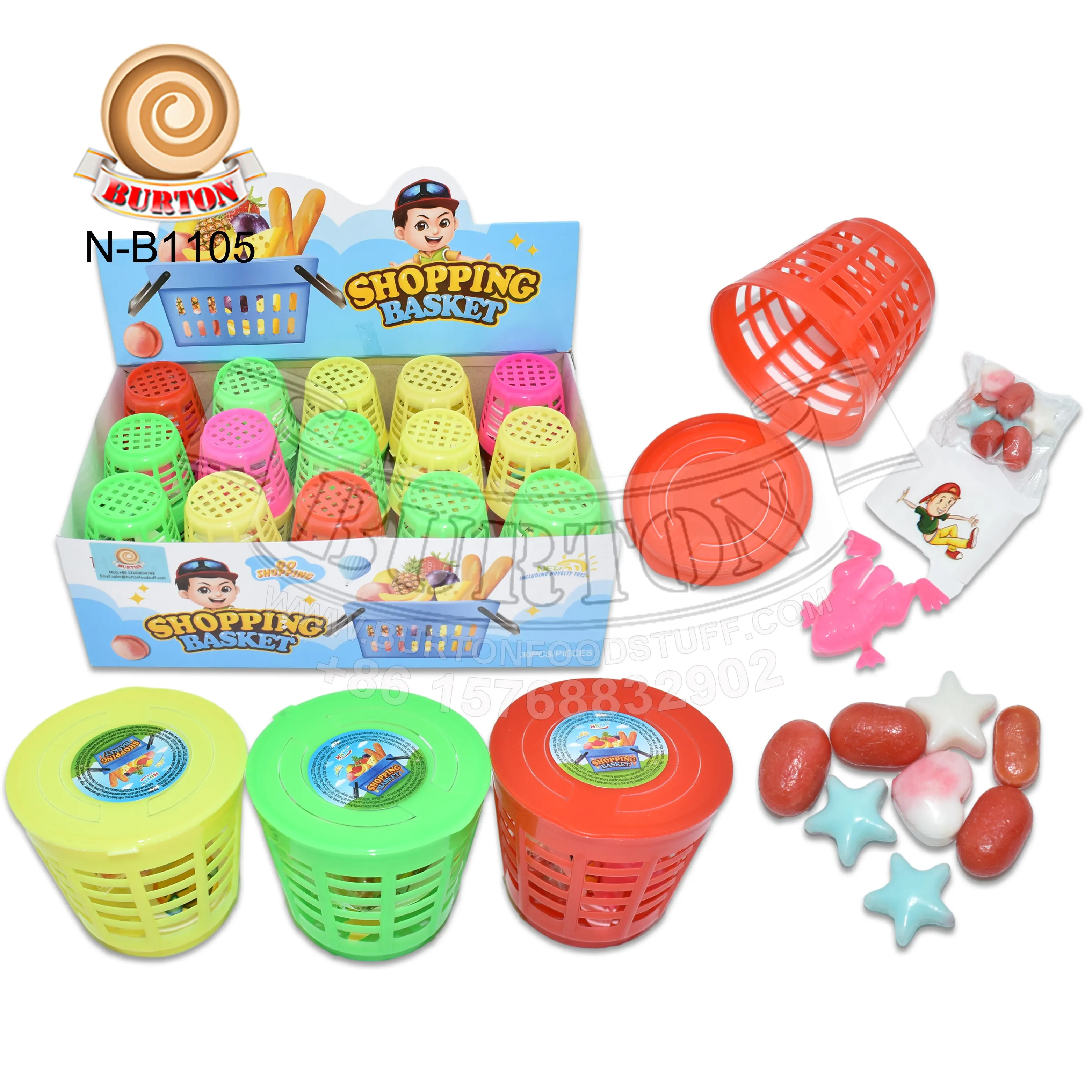 Shopping basket shape toy candy with fruit flavor hard candy and tattoo sticker