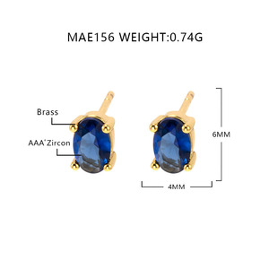 Custom Simple Design 18K Gold Plated Multicolor Oval <b>Crystal</b> CZ <b>Stud</b> <b>Earrings</b> Women - Product Image 5