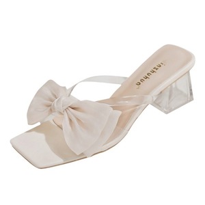 Nouvelles Sandales Élégantes à Talon Carré et Nœud pour Femme, avec Talon en Cristal Épais et Bout Carré, Idéales pour l'Été - Product Image 5