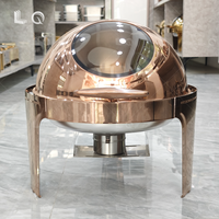 Chauffe-Plat Classique en Acier Inoxydable et Verre avec Couvercle Roulant Doré 6L – Réchaud de Table pour Buffet, Traiteur, Hôtels, Mariages et Événements