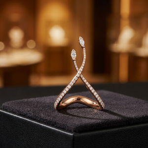 Rose <b>Gold</b> Diamond <b>Cocktail</b> <b>Ring</b> Marquise Cut Plant Inspired Women's Luxury Fine Jewelry - Product Image 3
