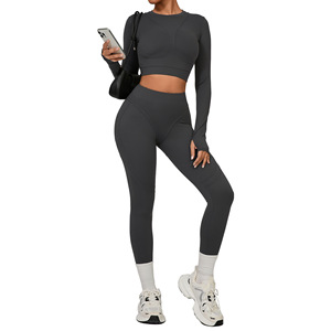 Completo Sportivo Invernale da Donna 2 Pezzi, Stile Europeo Americano, Solido, Aderente, Spazzolato, per Yoga, Asciugatura Rapida, Traspirante, per Fitness e Corsa all'Aperto - Product Image 4