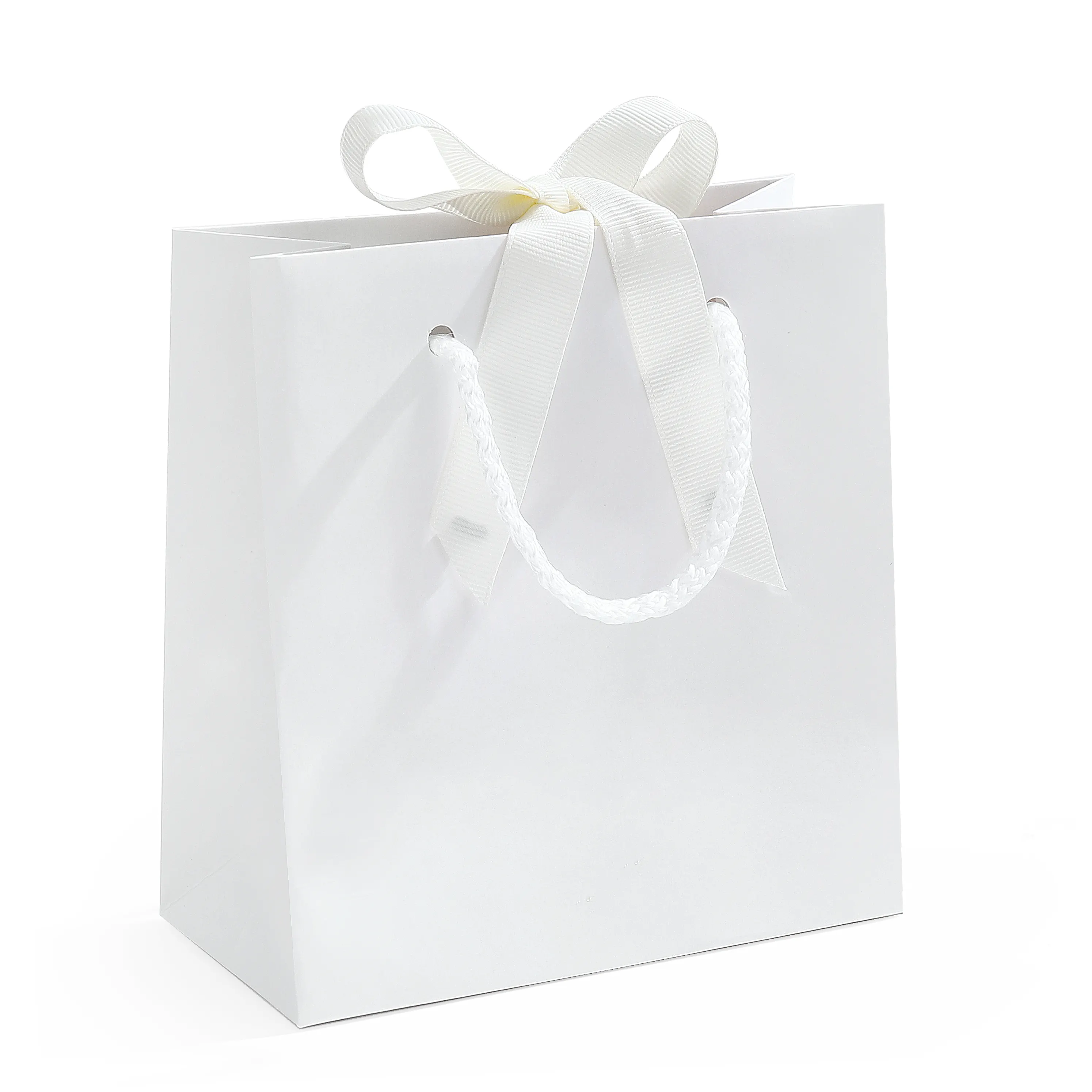 Bolsas de papel de Protección Ambiental Spot bolsos en blanco reutilizables embalaje de regalo atado blanco bolsas de papel de compras al por mayor