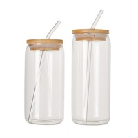 Logo personnalisé boîte de bière en verre transparent en forme de canette de 16 oz 20 oz couvercles et pailles en bambou de l'entrepôt américain pour tasses à café glacé