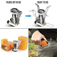Naranja ultraligero portátil al aire libre mochilero plegable a prueba de viento Camping Mini estufa quemador de Gas con encendido piezoeléctrico