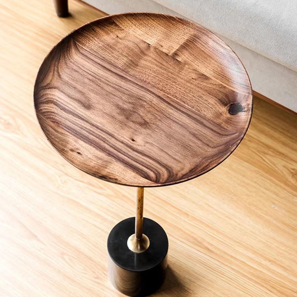 Simple Round Edge Design Carbon Steel lacquered Metal Base wooden Modern coffee table