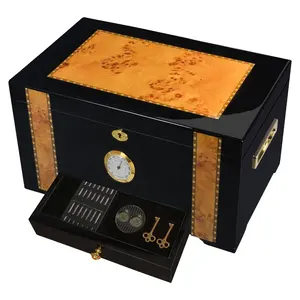 New Luxury High-capacity Spanish Cedar Wood Cigar Humidifier Hygrometer Wood Cigar Humidor