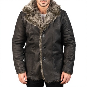 Manteau d'hiver long pour homme en cuir véritable, écologique, respirant, imperméable, anti-plis, col mandarin, double boutonnage - Product Image 5