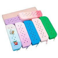 Trousse à crayons DIY en silicone creux avec fermeture éclair et breloques décoratives, sac de papeterie mignon pour enfants, étudiants, fournitures scolaires, cadeau