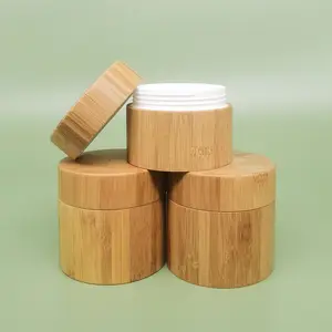 Pote de vidro de bambu de madeira orgânica, garrafa cosmética de 30ml, 50ml, 60ml, 80ml, 100ml, 100% embalagem loção biodegradável creme garrafas