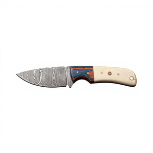 Cuchillo de acampada de hoja fija con punta de caída de acero de Damasco y mango de madera de 20 cm, cuchillo de supervivencia para exteriores DIY - Product Image 1