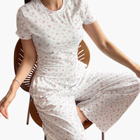 Ensembles de pyjamas en modal pour femmes, pyjamas en coton à manches courtes à imprimé floral pour l'été, pyjamas en bambou personnalisés, vêtements de détente pour femmes