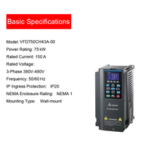 Variateur de fréquence Delta VFD750CH43A-00 Série CH2000 75kW 380-480V Triphasé 50/60Hz à usage intensif avec contrôle vectoriel et PLC intégré