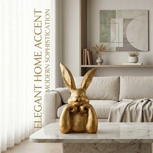 Figurine de lapin en résine dorée, sculpture animale vintage dorée, décoration d'entrée de salon, artisanat artistique pour la maison - Product Image 1