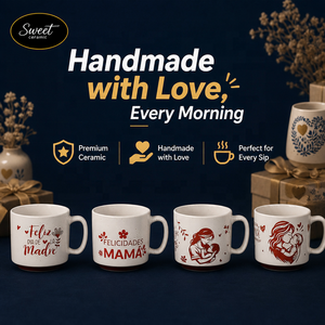 Set di Tazze in Ceramica SWT Personalizzate Stile Nordico 14oz con Base Larga e Motivi Floreali per la Festa della Mamma, Dipinte a Mano - Product Image 5