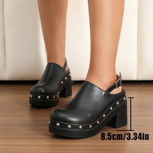 Sandales à plateforme tendance pour femmes, talon épais antidérapant, rivets noirs, <span class=keywords><strong>talons</strong></span> hauts augmentant la taille - Product Image 2