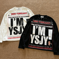 T-shirt imprimé graphique streetwear personnalisé, 100 % coton, manches longues, coupe ample, effet délavé