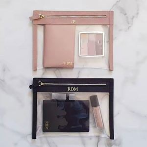 Clear Pvc <b>Makeup</b> <b>Transparent</b> Window Water Resistant Large Capacity Travel Cosmetic Organizer <b>Bag</b> Zipper Closure Fashion - Product Image 2