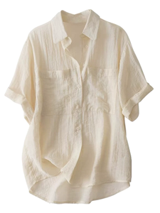 100% camicia con orlo arrotolato a maniche corte traspirante <span class=keywords><strong>in</strong></span> puro <span class=keywords><strong>lino</strong></span> <span class=keywords><strong>da</strong></span> <span class=keywords><strong>donna</strong></span> ampia camicetta Casual Versatile elegante <span class=keywords><strong>abbigliamento</strong></span> morbido <span class=keywords><strong>in</strong></span> <span class=keywords><strong>lino</strong></span> - Product Image 4