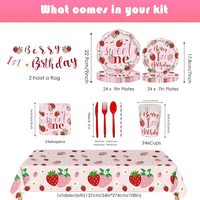 Articles de fête d'anniversaire 1 an Thème Fraise, Vaisselle jetable Berry Sweet One, Assiettes en carton, Gobelets, Serviettes, Nappe, Décoration pour bébé fille