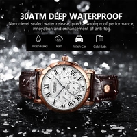 Montre chronographe à quartz minimaliste de luxe pour homme, cadran de 43 mm, bracelet en cuir de 22 mm, double calendrier, cadran clair, boîtier fin