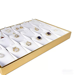 Plateau de présentation de bijoux de luxe en cuir brossé couleur <span class=keywords><strong>champagne</strong></span>, organisateur blanc pour bagues, pendentifs, bracelets et colliers, plateau à bagues pour mariage - Product Image 2