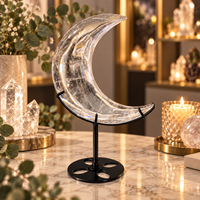 Décoration en cristal de quartz clair en forme de croissant de lune de 15,5 cm, pierre de guérison, ornement de lune, décoration de bureau, cadeau