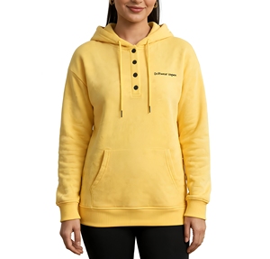 Sweat-shirt à capuche en molleton boutonné sur le devant pour femme - Pull Henley surdimensionné avec poche kangourou, fabricant de marques privées - Product Image 1