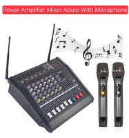 Amplificateur de puissance audio professionnel PMX 602S 250W avec 2 microphones sans fil, mixeur audio alimenté 6 canaux, son surround gris