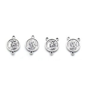 Pendentif rond en alliage de zinc, style antique argenté, avec deux trous, pour collier de chapelet, accessoire de bijouterie DIY, motif Saint-Michel. - Product Image 3