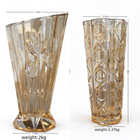 Vase à fleurs en verre cristal sans plomb, ambré, gaufré, de luxe moderne, lourd et anti-renversement, pour centre de table floral, maison et mariage
