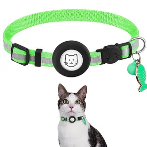 Großhandel Haustier Katzen halsbänder Airtag Katzen halsband Breakaway Reflektieren des Kätzchen halsband mit Apple Air Tag Holder und Bell