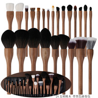 24 pinceaux de maquillage en bois de noyer noir, pinceaux à poudre, à blush, à fard à paupières, pinceaux de mélange, logo personnalisé, ensemble de pinceaux professionnels pour le maquillage