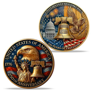 Pièce de monnaie commémorative en stock, 250e anniversaire de la Liberté, Cloche de la Liberté, Aigle chauve, peinture multicolore, artisanat, moulage métallique - Product Image 1