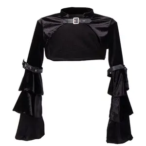 Black Short Steampunk Jacket Long FlareSleeve Women Gothic Bolero Coat