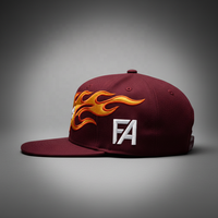 Casquette Snapback ELVN China Sporty brodée Flame Rat, borde plate, 100% coton, couleur bordeaux, pour les passionnés d'art tatoué