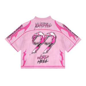 Ropa de calle personalizada, camiseta de fútbol retro Rosa deportiva, impresión por sublimación, patrón de logotipo, camiseta de fútbol de malla recortada ajustada de gran tamaño - Product Image 2