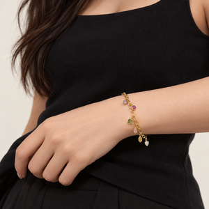 Bracelet à breloques en zircon multicolore, acier inoxydable, plaqué or 14 carats, chaîne à maillons ovales ouverts - Product Image 5