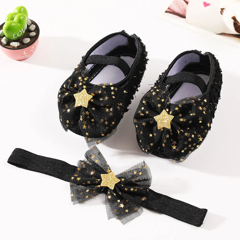 Chaussures + couvre-chef en coton pour bébé de 0 à 12 mois Chaussures de princesse en coton souple pour filles, pour bambins et bambins