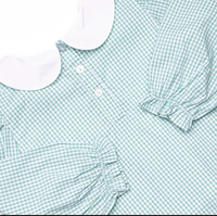 Tenue assortie à col Peter Pan brodé à carreaux pour bébés filles, manches longues et volants
