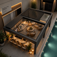 Pérgola de Aluminio para Jardín con Techo Retráctil, Impermeable, con Luz LED Solar para Exteriores