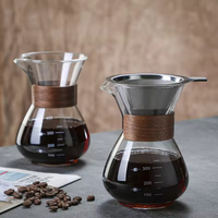 Set teko kaca borosilikat tinggi tahan panas 400ml, pembuat teh kopi, set server kopi kaca